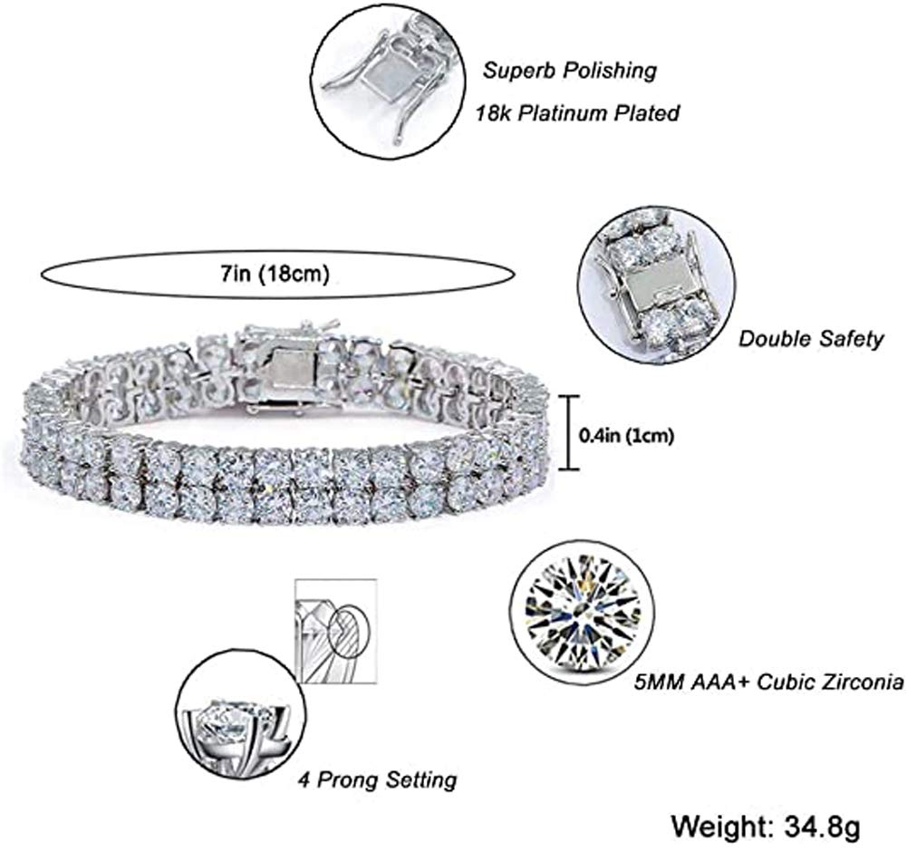LYGBAOFUL 2-reihiges Tennis-Armband, AAA-Zirkonia-Eiskristall-Tennis-glänzendes Labor-Diamant-Armband, 7 Zoll/8 Zoll