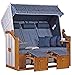 Mr. Deko Strandkorb Ostsee XXL Volllieger Strandstuhl Gartenliege Dreisitzer PE Geflecht Weiß inkl. 6 Kissen - Strandkörbe aus Hartholz für Garten, Wintergarten und Terrasse (Dessin Royal Blau)