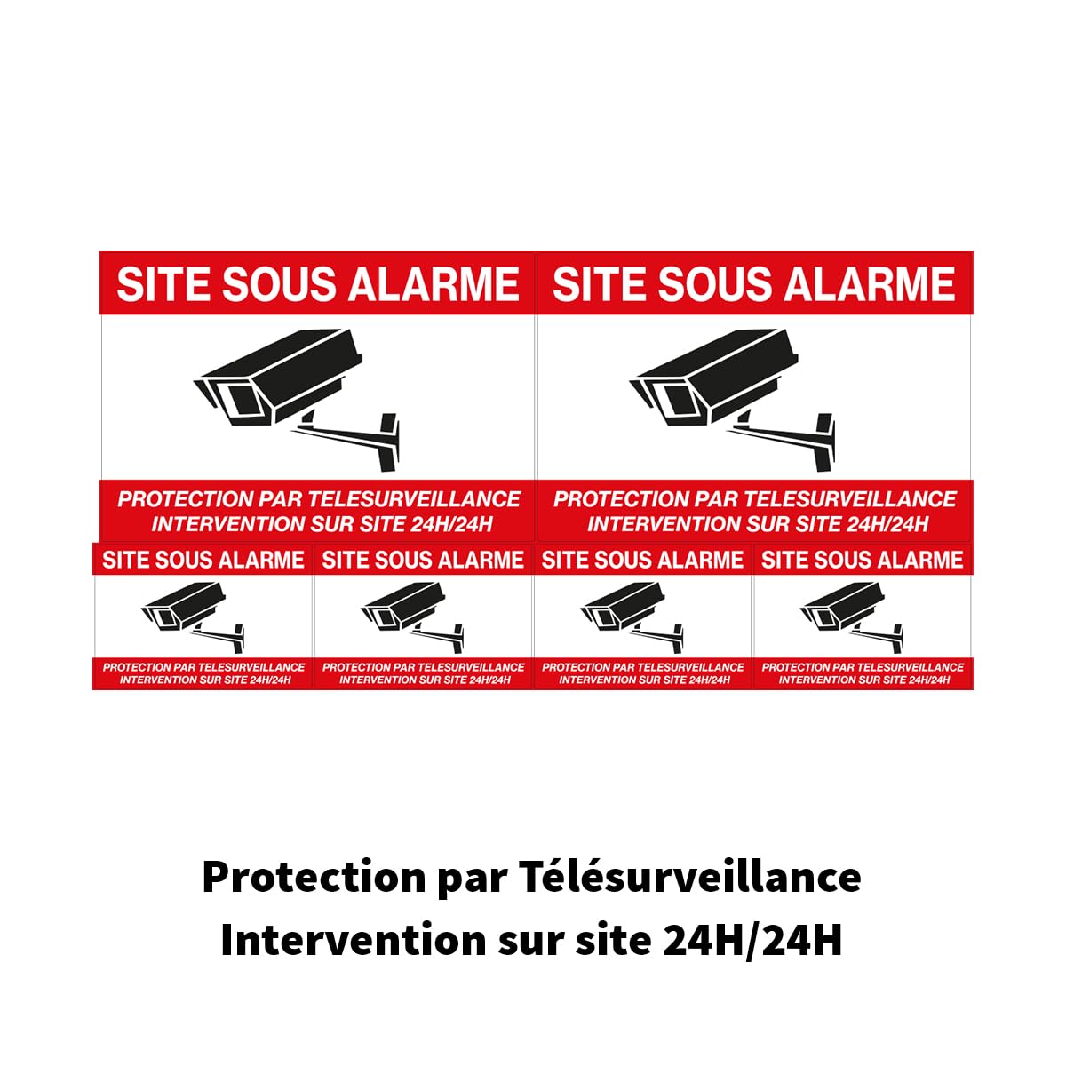 Adesivo per allarme + plastificazione di protezione anti UV: Sito sicuro da telerveglianza, intervento 24H/24H, ARJ (set 1: 2+4