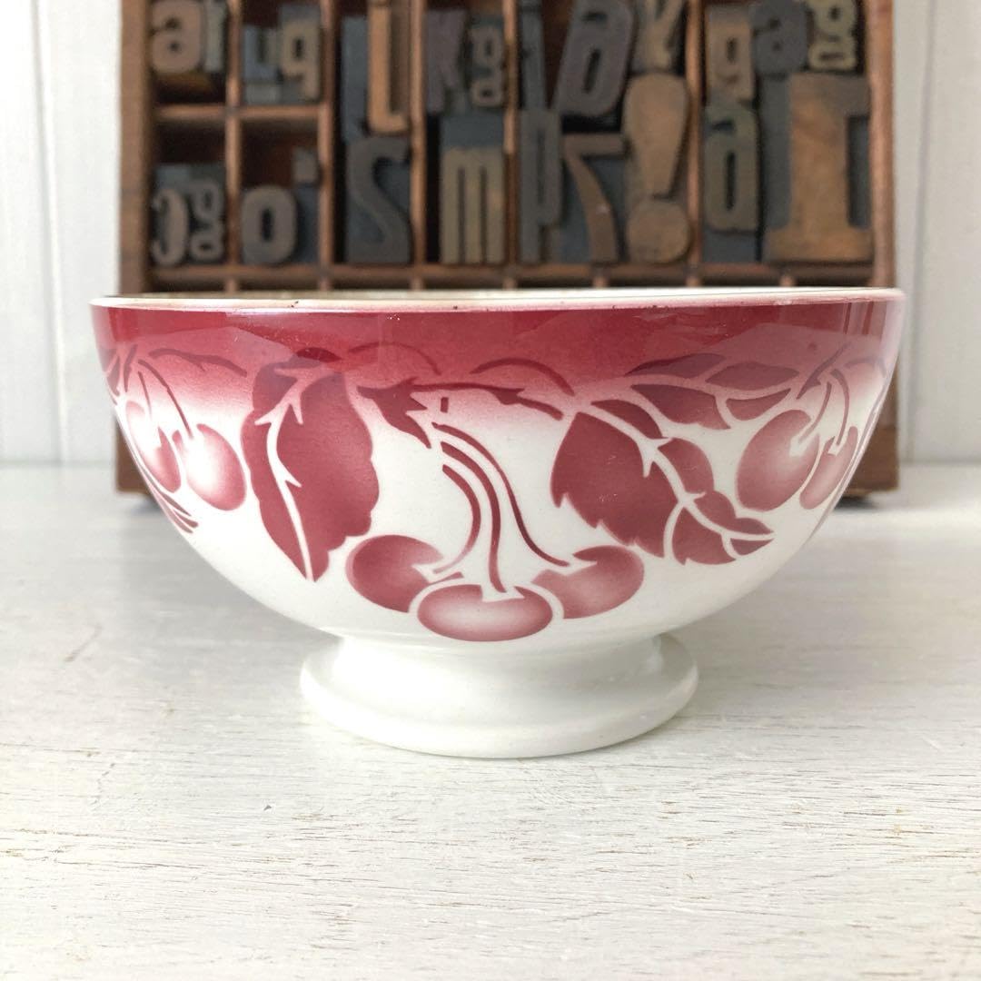 フランス アンティーク カフェオレボウル チェリー柄