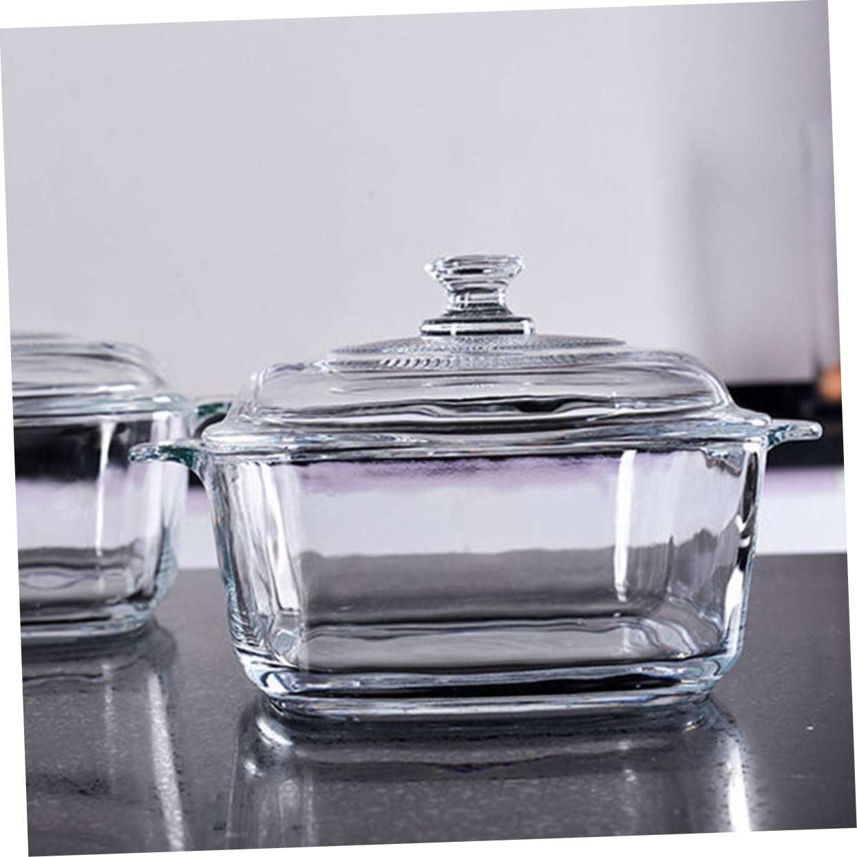 Mikrowellen Suppenschüssel mit Deckel 1l aus Glas, Doppelten Griffen | Ofenfeste Glasbehälter mit Deckel, Bruchfest und Nimmt keine Flüssigkeit, Buffet und Snack Riegel