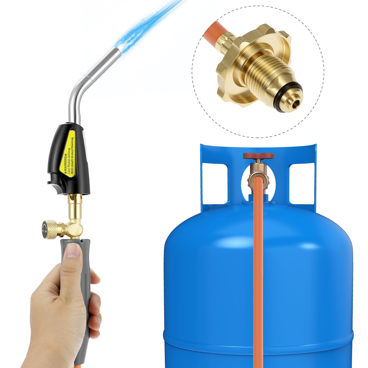 QWORK Torcia di saldatura, arancione, rame, tubo da 200 cm, accensione elettrica, compatibile con valvole di tipo 1 e OPD, multifunzione per saldatura, saldatura e progetti fai da te