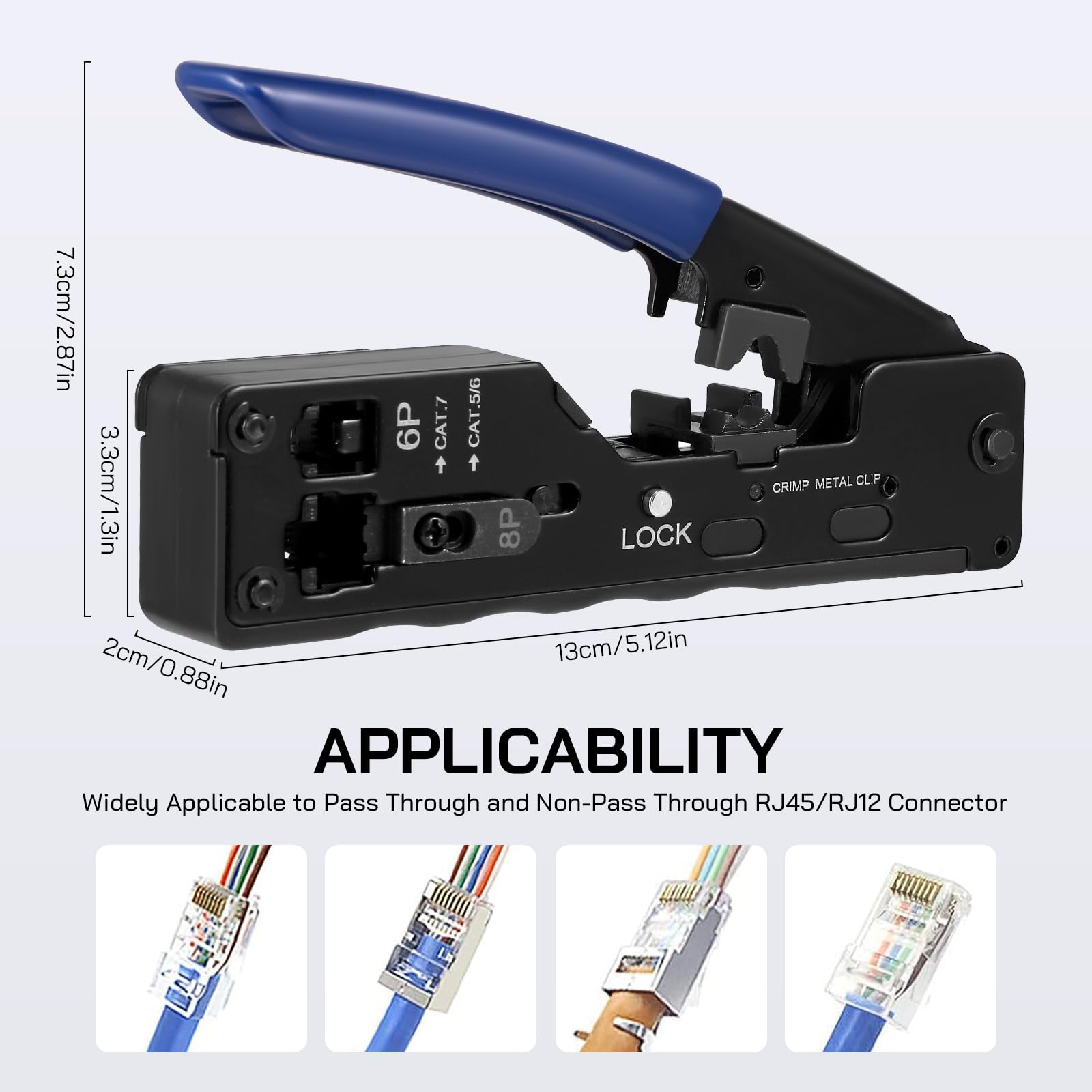 Crimpatore RJ45 Passante EZ Per Cavi Cat5/Cat5e/Cat6 – Strumento Per Connettori RJ45 E RJ12