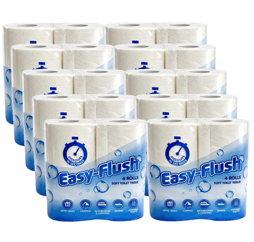 Easy Flush Soft Toilet Roll | Septic Tanks, Camping, Motorhome, caravans, Portable Toilets | 2ply | No Blocked drains | Quick Dissolve (40)