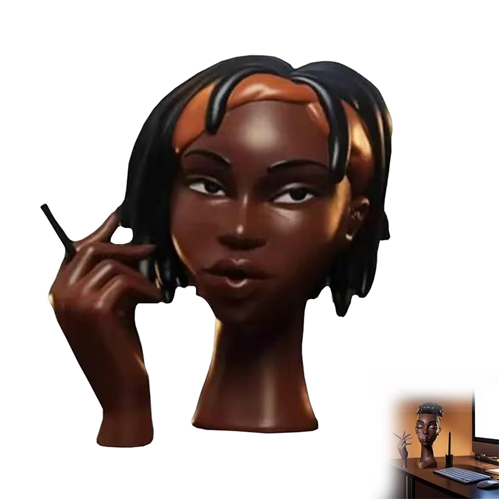 Black Woman Head Incense Burner, Black Woman Head Incense Burner, Head Incense Burner Black Woman, Bedroom, Living Room Incense Burner, Home Decor Gifts (Model D, Height 20)
