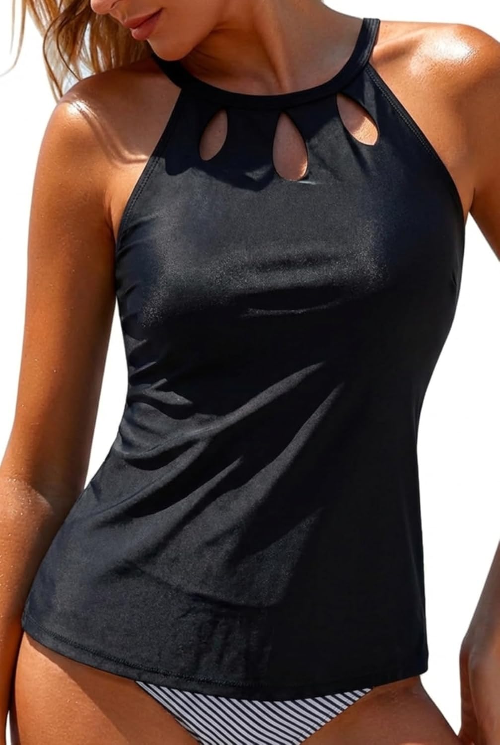 Tempt Me High Neck Tankini Top Backless Bathing Suit for Women Key Hole Swimsuit Swim Top Only