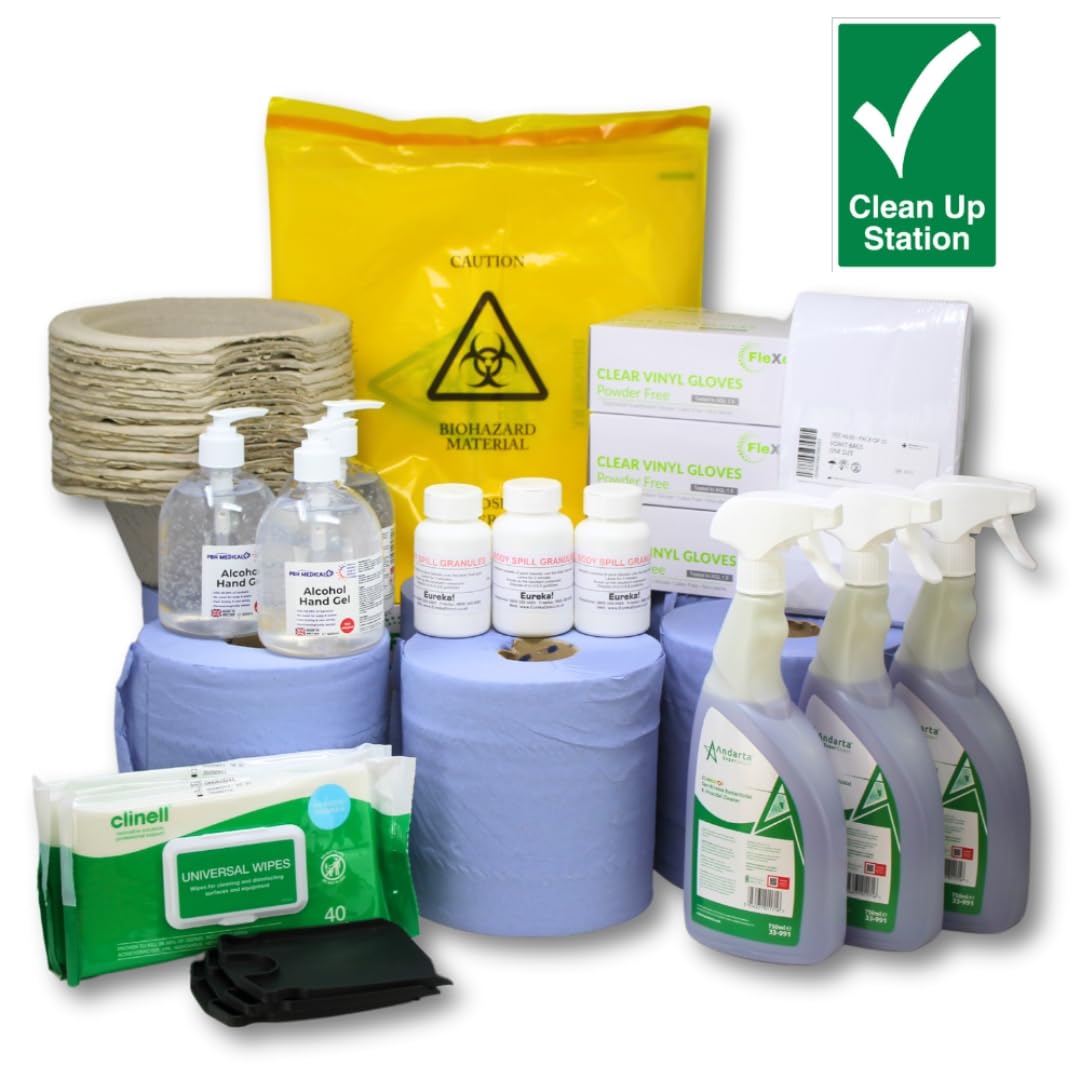 Value Aid Clean Up Kit Restock Bundle – Body Fluid Disposal Refill Pack with Gloves, Aprons, Disinfectant Wipes and Biohazard Bags