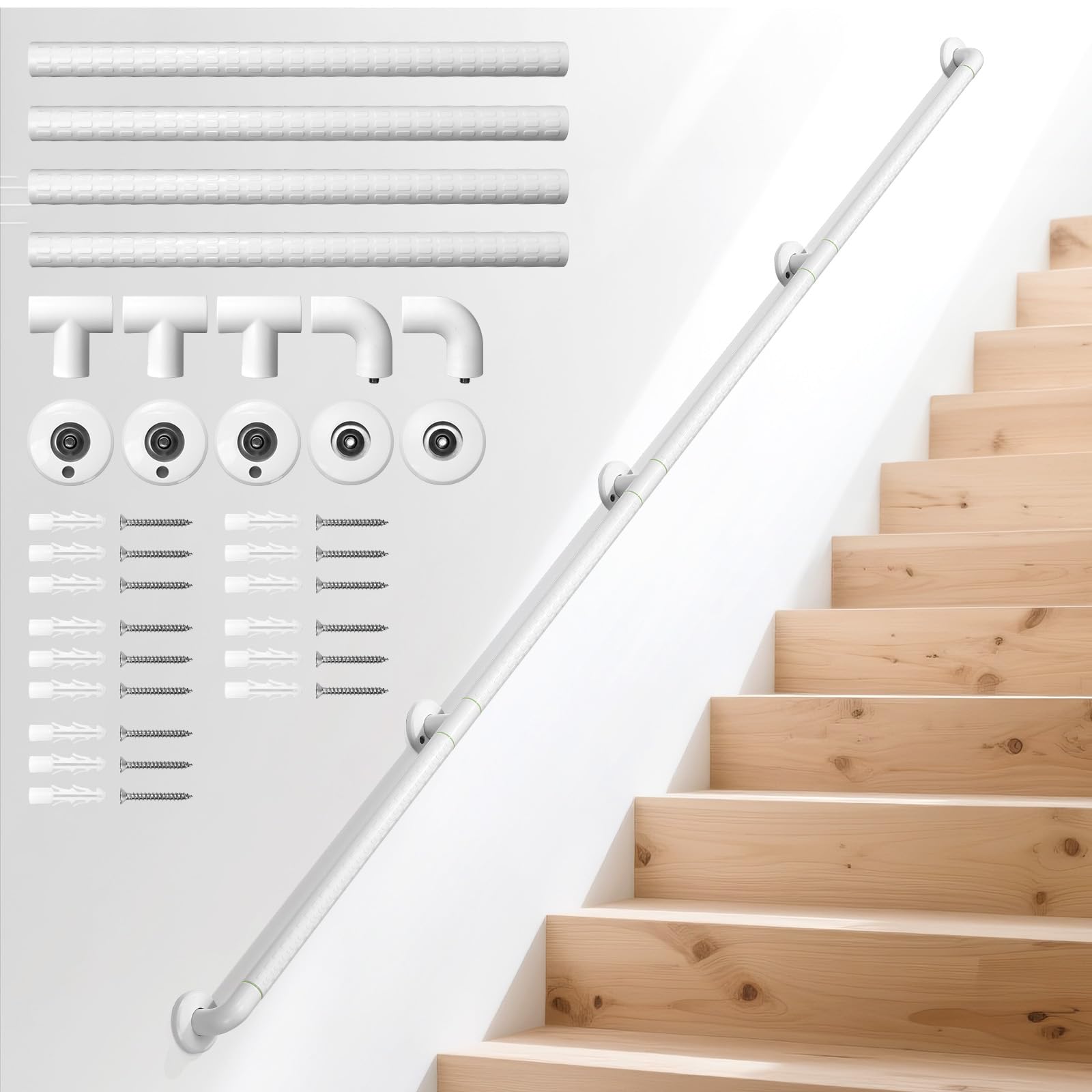 Handrails for Stairs, 250CM Stair Handrail, Safety Wall Mounted Hand Rails Non-Slip Industrial Wrought Iron Banister Handrail for Elderly Kids Disabled