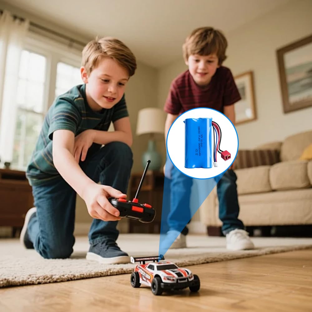 2 batterie ricaricabili agli ioni di litio 18650 da 7,4 V, 3000 mAh, con spina Deans T e caricatore USB, batteria agli ioni di litio 18650 per auto RC, barche, carri armati, robot