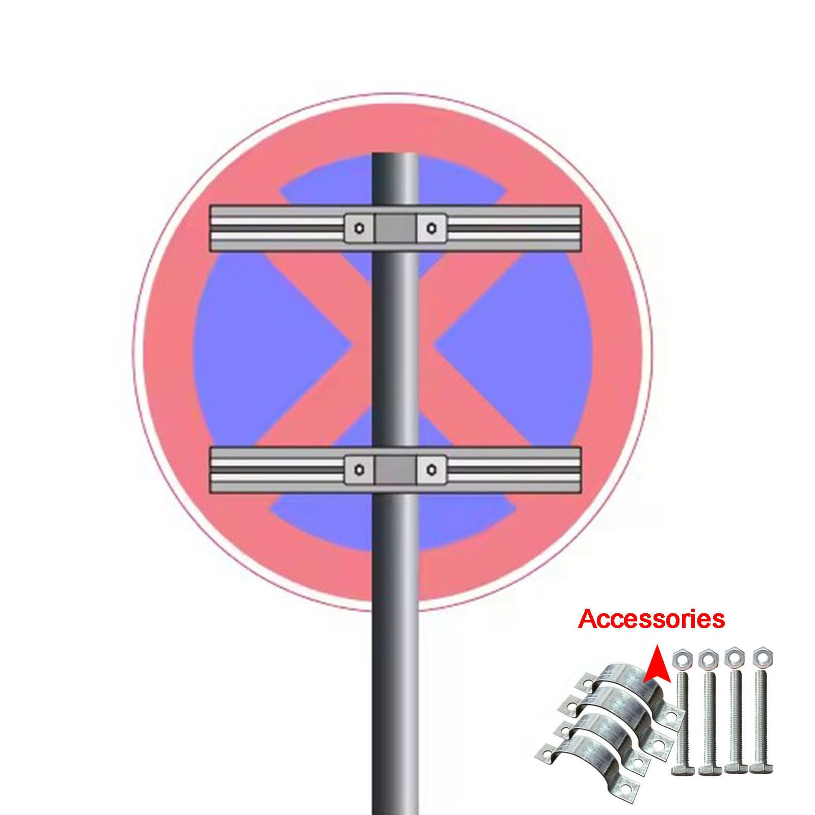 No Parking at Any Time Sign Outdoor No Parking Sign Do Not Block Gate Signs Durable Aluminum Reflective Red Blue UV Resistant Waterproof Anti-rust with Accessories (1PC, 60cm)