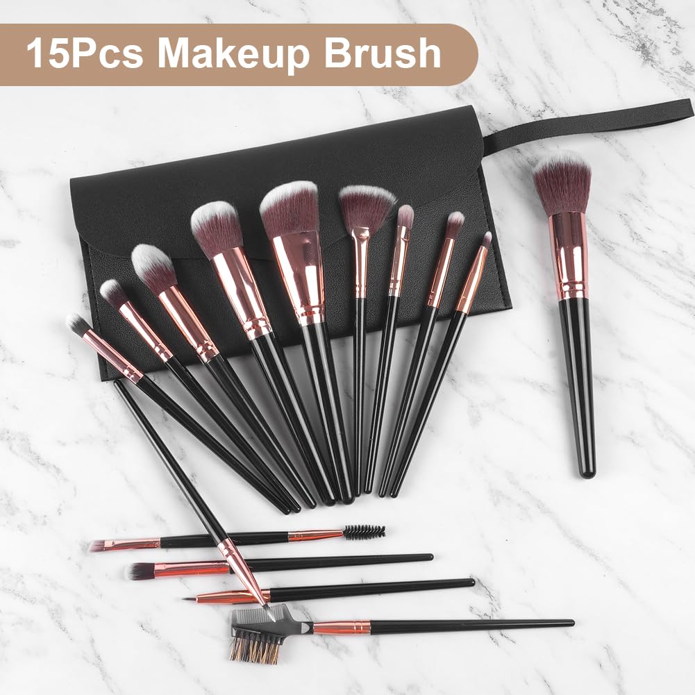 Vicloon Set Pennelli Make up da 18 pezzi,15 Pezzi Professionale Pennelli Make Up Pennelli con Ombretto Palpebra Eyeliner Mascara Sopracciglia Makeup Occhi con 2 Piumino per Cipria e Borsa Portaoggetti