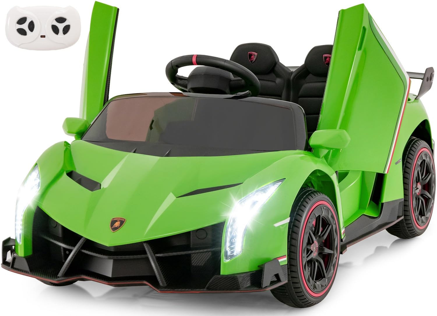 INFANS 2 Seater Kids Ride on Car, 12V 4WD Licensed Lamborghini Veneno Powered Electric Vehicle with Hydraulic Doors, Rocking Mode, Adjustable Speeds, Remote Control, MP3, Headlight (Green) โ image 1
