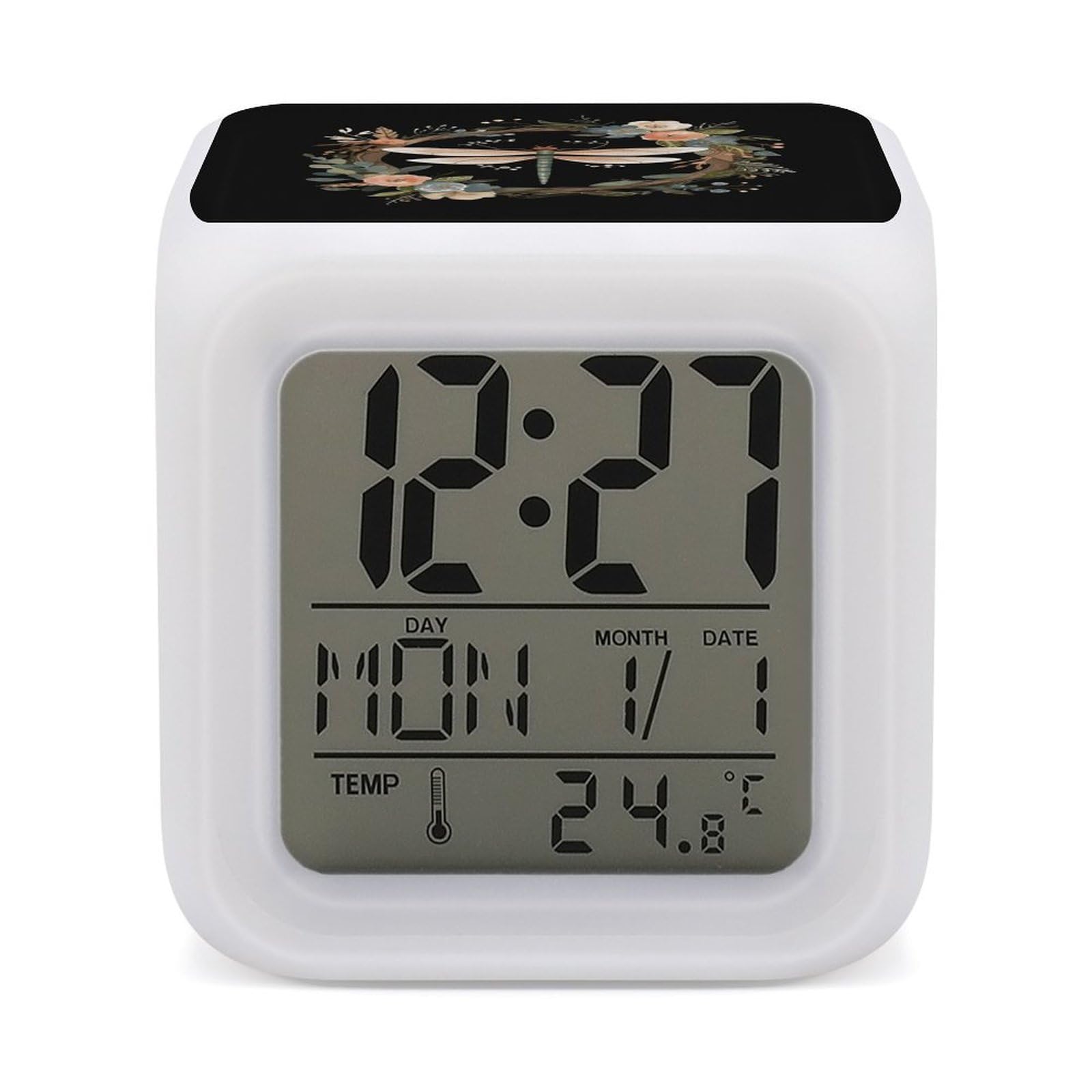 JTREHY Image of Dragonfly in Wreath Alarm Clock Seven Color Night Light Digital Clock Precision Reliable Alarms Clocks for Bedroom Heavy Sleepers Adults Gift for Men and Women