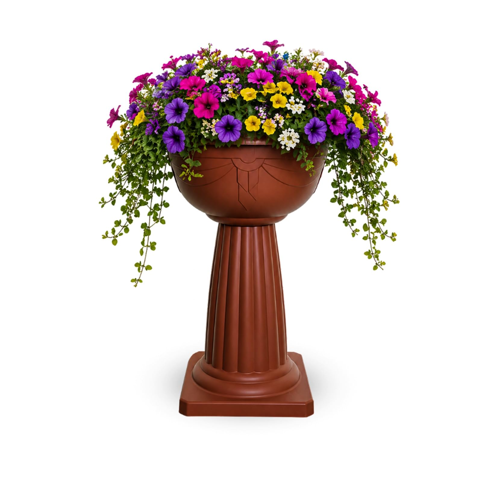 Homion Terracotta Pedestal Flower Plant Planter Pot 40Cm Jardinière Round Planter Pot Venetian Plastic Garden Bowl Free Standing