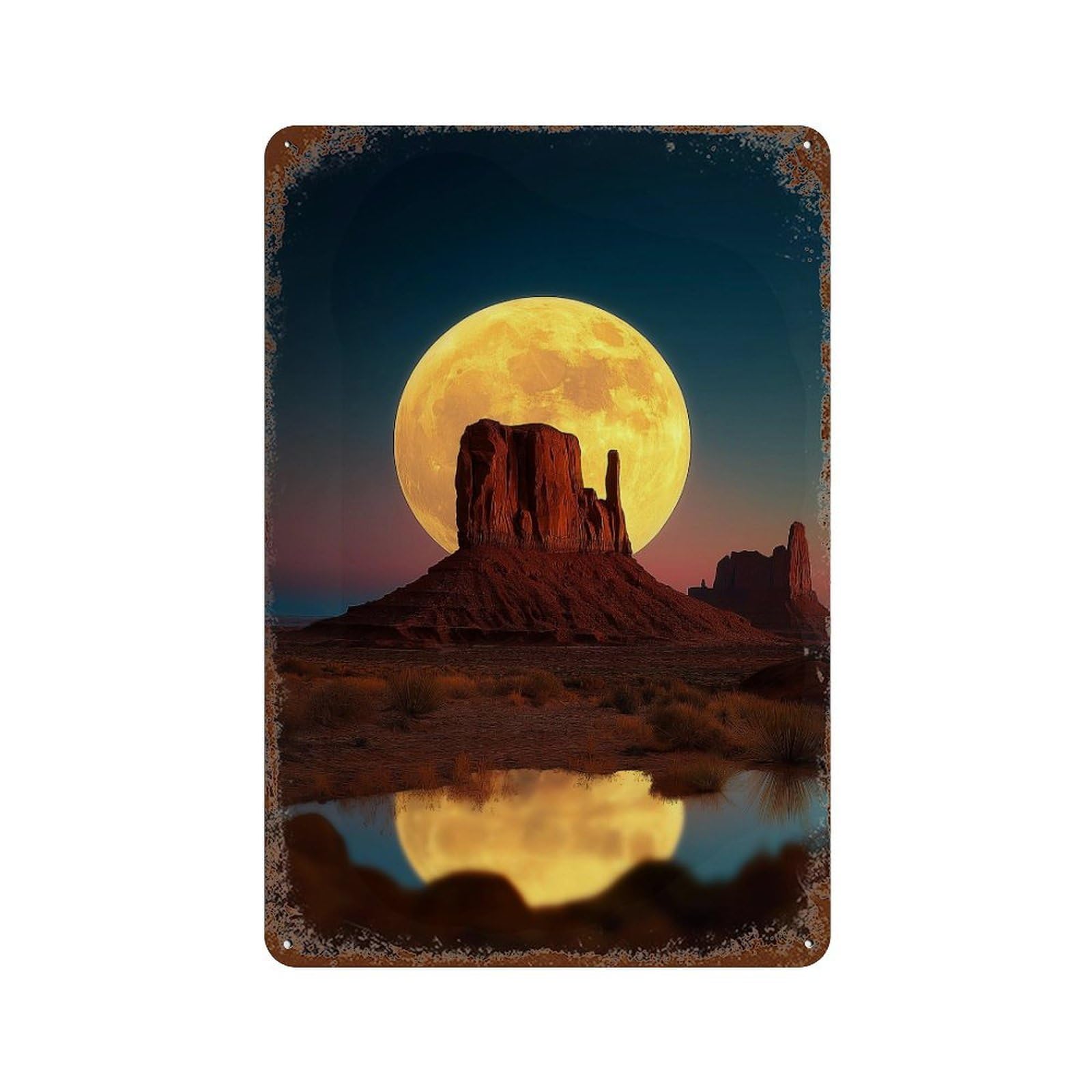 Full Moon Over Monument Valley Reflection 11.8"x7.9" Retro Metal Sign, Vintage Wall Decor for Office, Studio And Wall Decor
