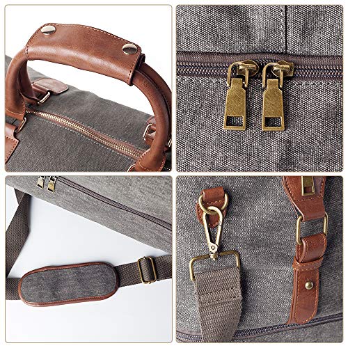 MyMealivos Canvas Weekender Bag, Overnight Travel Carry On Duffel Tote with Shoe Pouch (Grey)