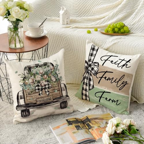 AVOIN-colorlife-Home-Sweet-Home-Farmhouse-Eucalyptus-Leaves-Throw-Pillow-Covers-18-x-18-Inch-Truck-Stripes-Buffalo-Plaid-Cushion-Case-Decorations-Set-of-4 AVOIN colorlife Home Sweet Home Farmhouse Eucalyptus Leaves Throw Pillow Covers 18 x 18 Inch Truck Stripes Buffalo Plaid Cushion Case Decorations Set of 4