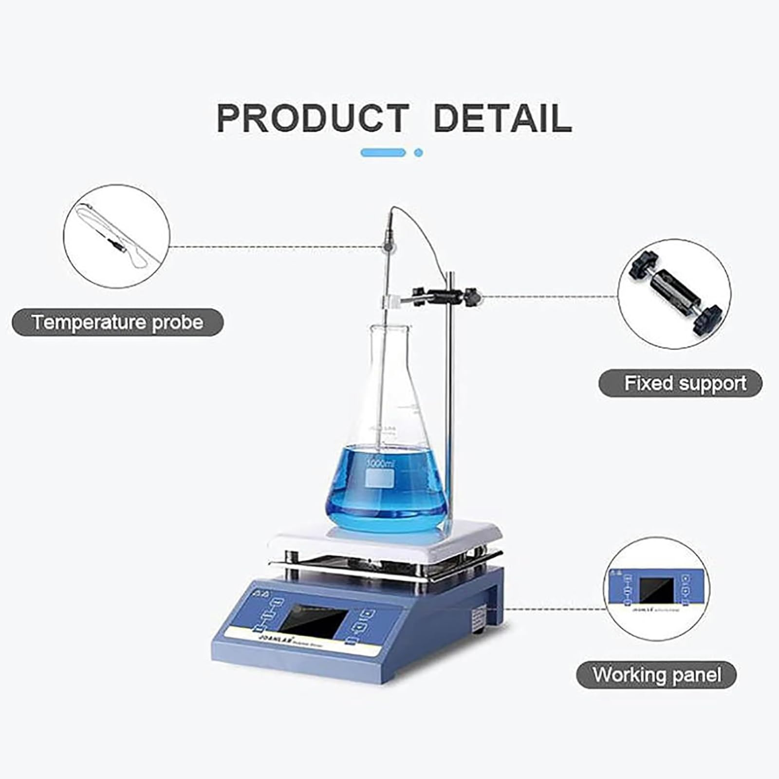 Agitador magnético inteligente, mezclador de laboratorio con pantalla digital de 600 W, velocidad 0-1600 RPM, placa de calefacción de 19 x 19 cm, temperatura máxima de 380 °C, ideal para mezclar y