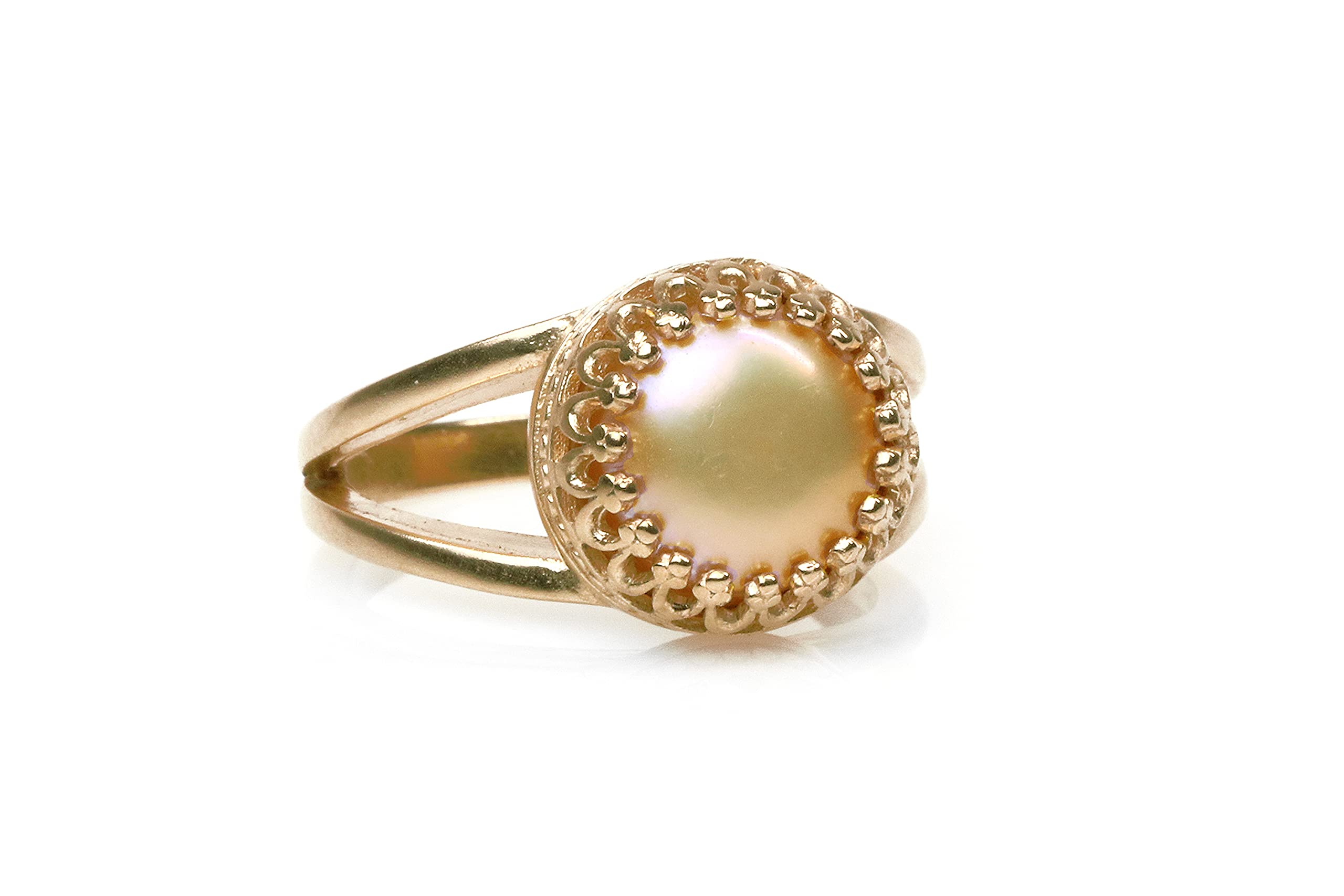 Artigianale Perla di Pesca 10mm Anello - Personalizzato Oro 14k Anello, Anello Fidanzamento, Anello Nozze, Anello Pietra di Nascita Giugno, Anelli Moda per Donne - Personalizzabile con Incisione