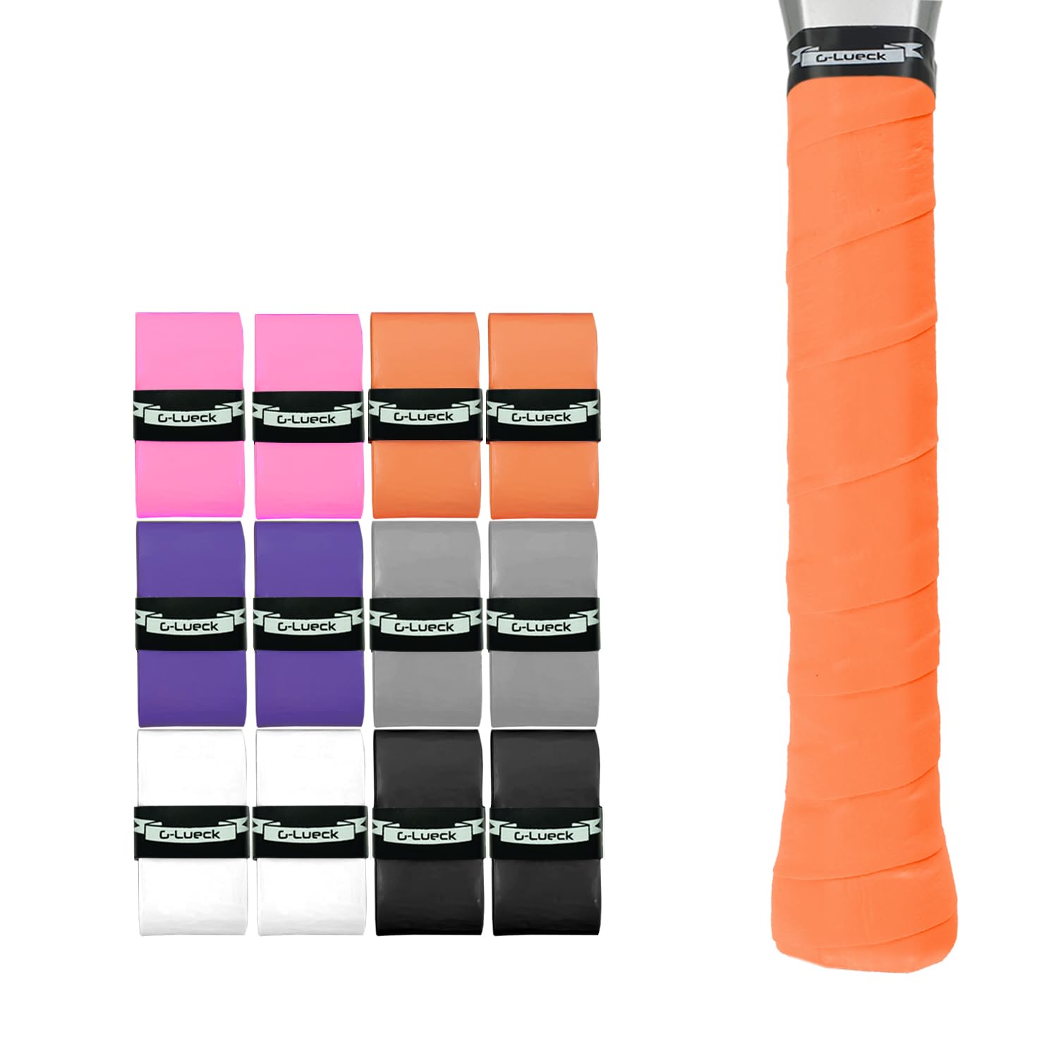 G-Lueck Overgrips Tennis Talent Grip griptape in milieuvriendelijke verpakking, dikte 0,60 mm, voor squash badmintonrackets en golven, inclusief zelfklevende afsluitband, zeer gripvast, 27 stuks