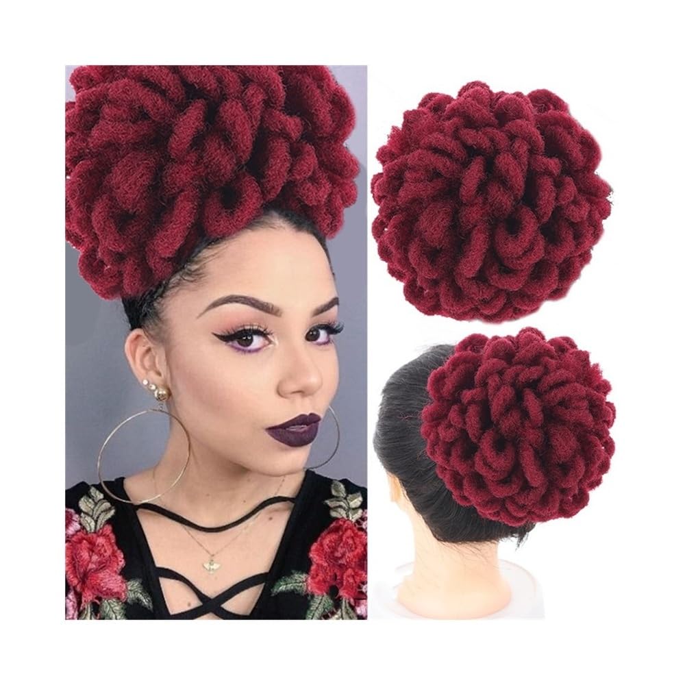 Chignon da donna Chignon con dreadlock sintetico, afro, con chignon e locs finti, con clip e coulisse. Pezzo di capelli disordinato(BUG)