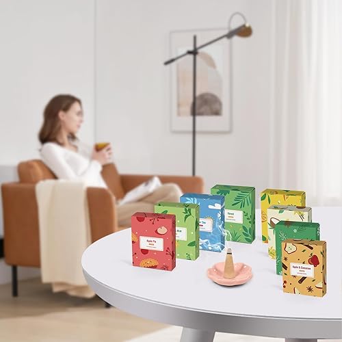 Miniatura 4 de STRN Conos de incienso, 120 conos perfumados para todas las estaciones, varios aromas de incienso con soporte para incienso, vainilla y menta, coco,