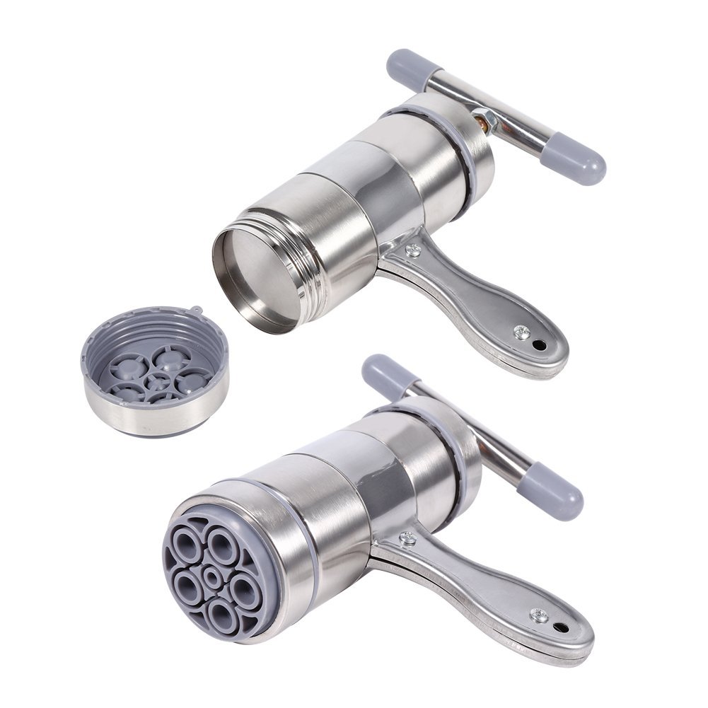 Máquina para Hacer Pasta, Máquina para Hacer Pasta, Prensa para Pasta, Prensa Manual para Pasta de Acero Inoxidable con 5 Cabezales de Molde para Fettuccine Fresco, Espagueti,