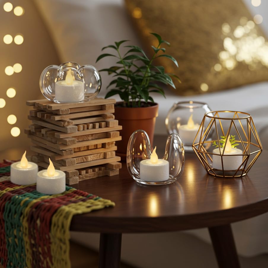 Image of FURORA LIGHTING White Glitter Flameless Tealights - 1.45 inch W x 1.57 inch H, 12-Pack, Batteries Included