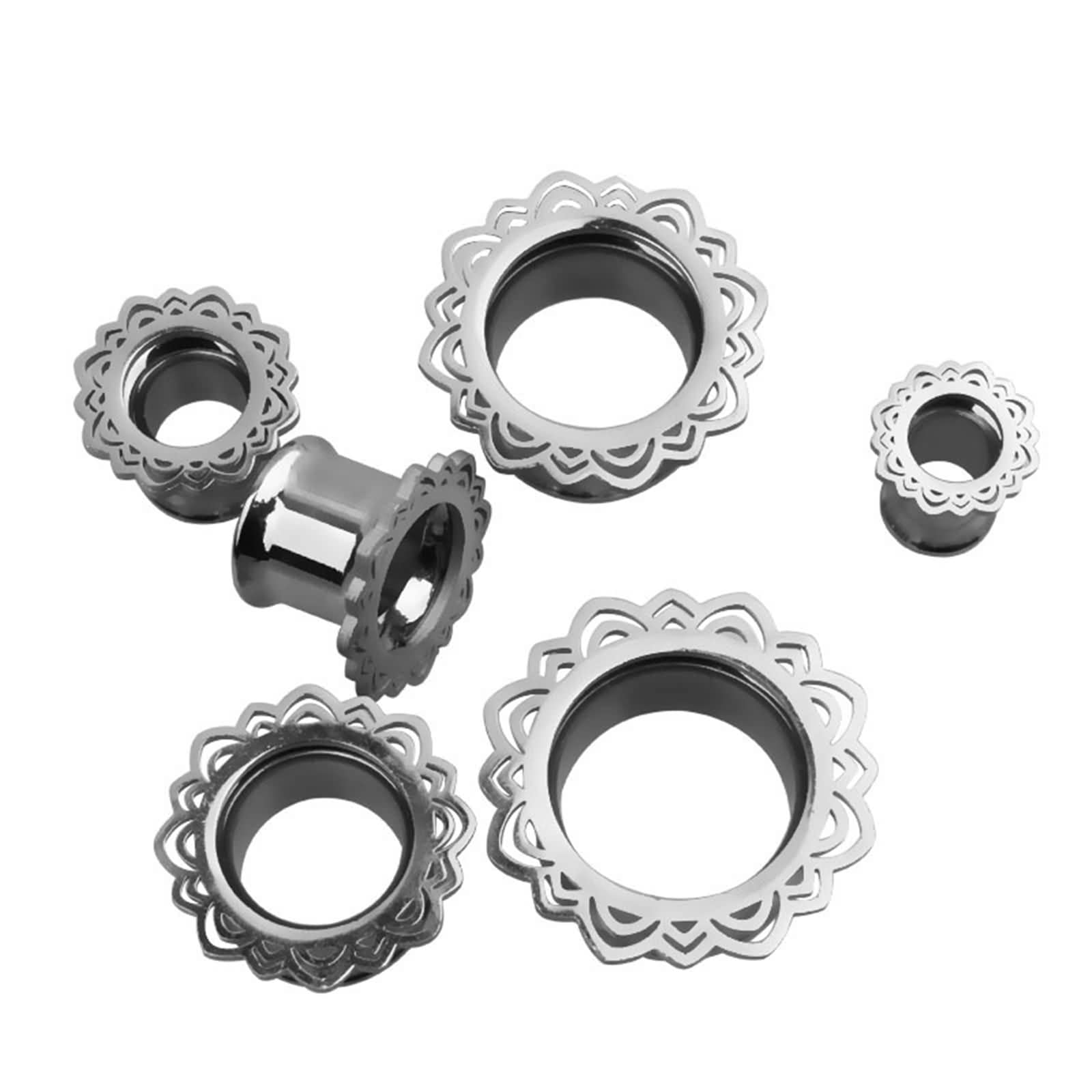 Daesar Tunnel Ohrringe 6-16MM, Ohr Plug Edelstahl Blume mit Schraubverschluss Piercing Tunnel Ohr Expander Set