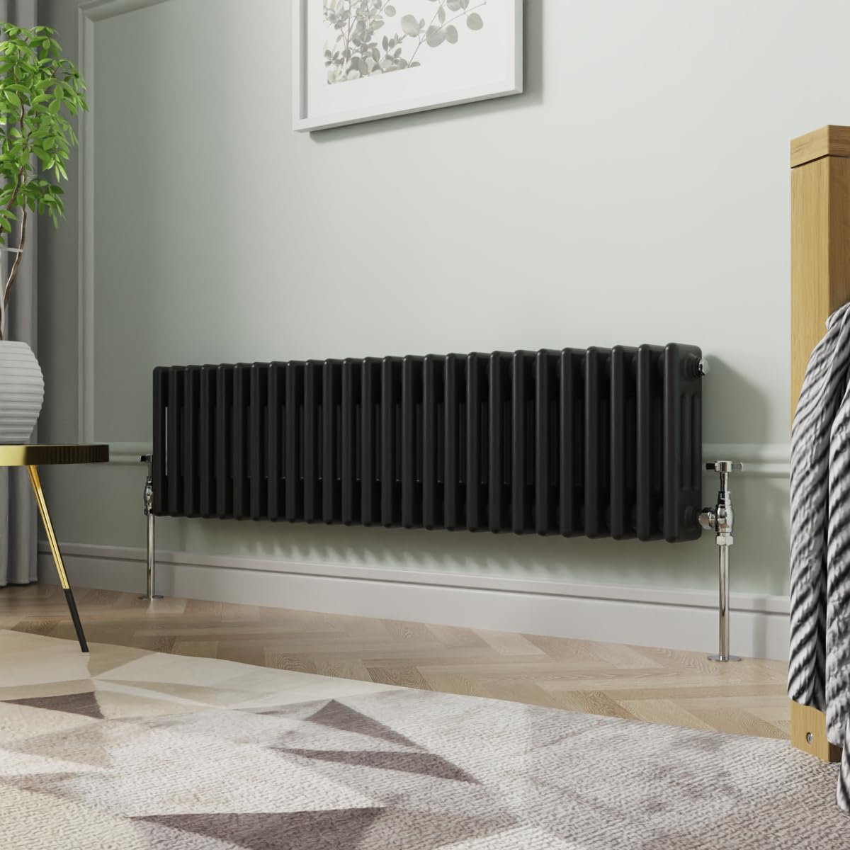 NRG 300 x 1190mm Traditional Black Horizontal Cast Iron Style Radiator Triple Panel โ image 1