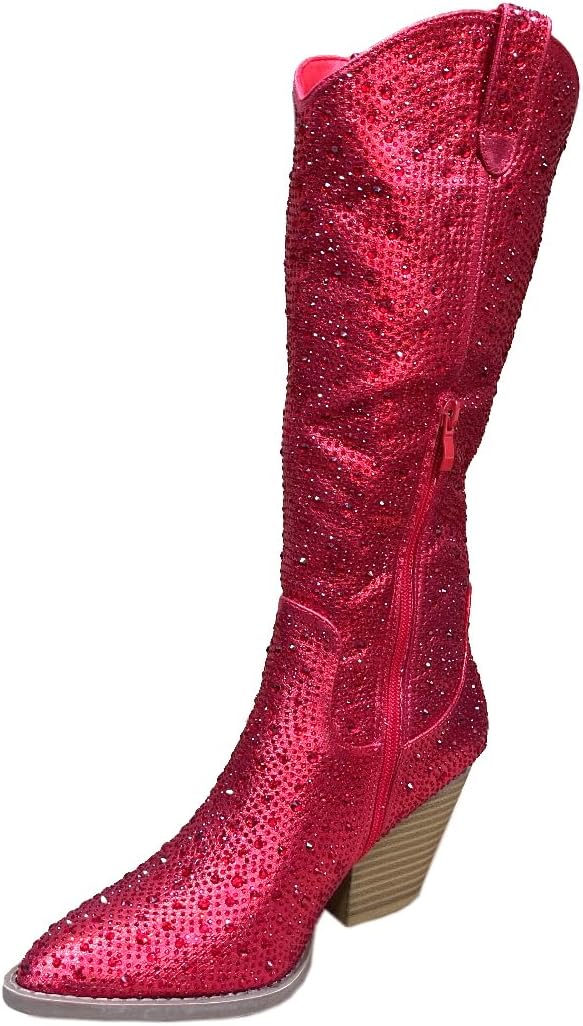 ABSOLEX Women Western Cowgirl Cowboy Pointed Toe Rhinestone Knee High Boots - 第 29/64 張圖片