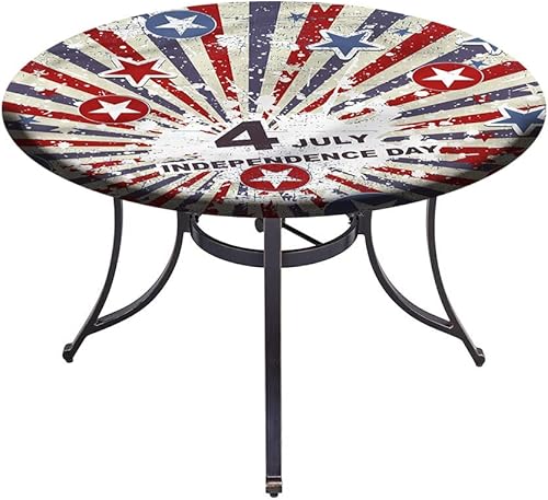 Miniatura 4 de Mantel de cierre de borde redondo, mantel elástico para el 4 de julio, pintura de estrellas y rayas, para mesas redondas de 39 pulgadas de diámetro,