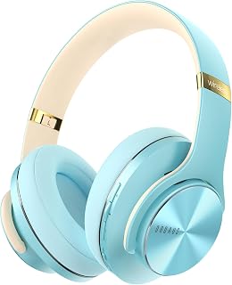 DOQAUS Bluetooth Headphones Over Ear, Wireless Headphones with Microphone, 90 Hours Playtime, 3 EQ Modes, Foldable Headset with Soft Memory Protein Earbuds, Bluetooth 5.3 and for Phone/PC/TV(Blue)
