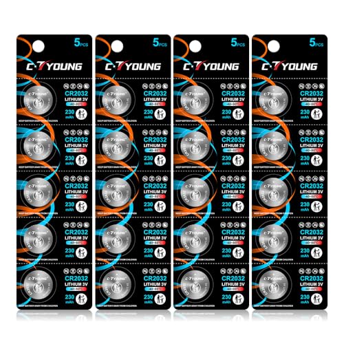 CT-ENERGY CR2032 Battery 3V Lithium Button Coin Cell Batteries Wide Temperature -40℃~80℃ Leak-Proof for Car Key Fob Batteries Pet Collars Tags Replacing CR 2032 (20pcs)
