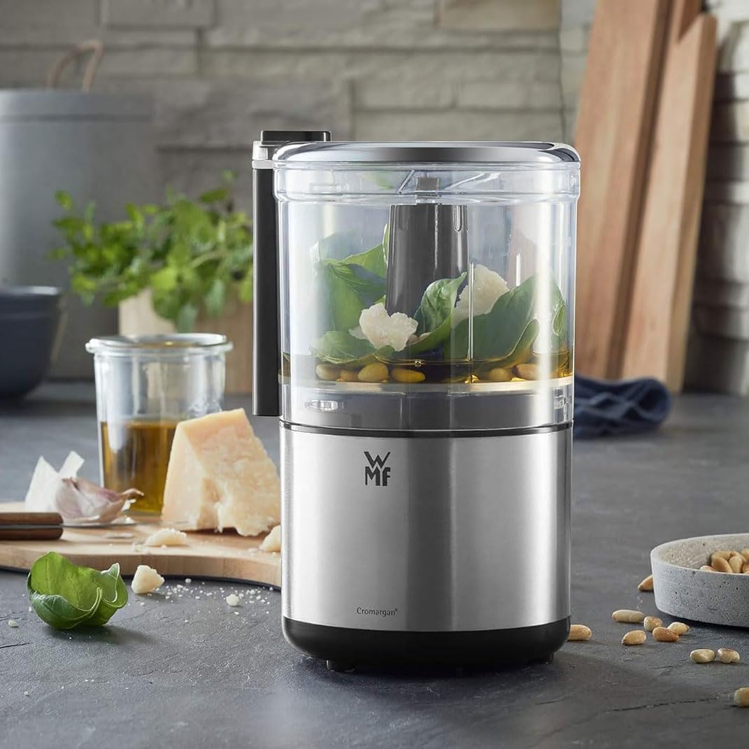 WMF KITCHENminis Hachoir électrique, Mixeur, 0.3 L, 65 W, Inox Cromargan, 2 lames inox, Bol Tritan sans BPA 0416580011