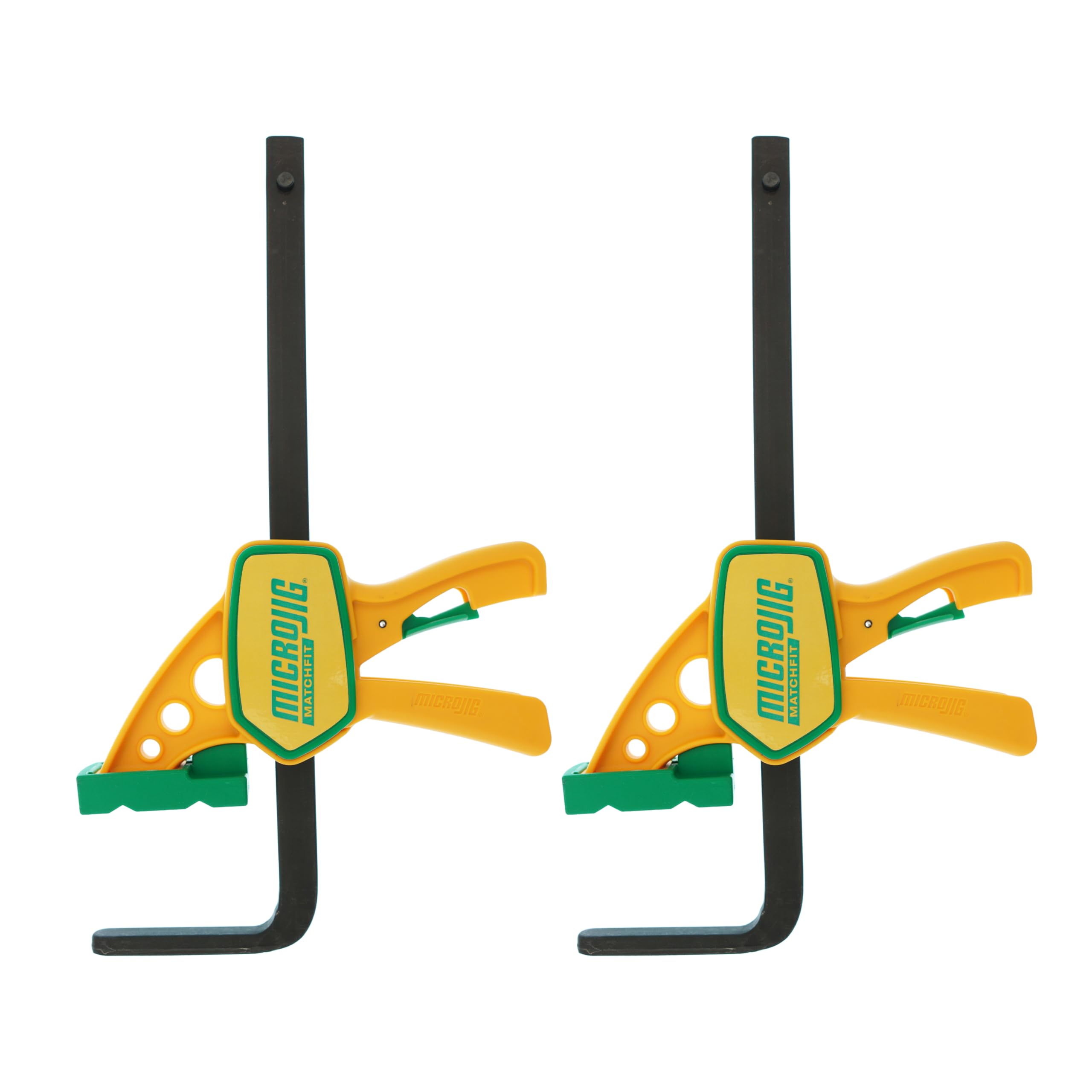 MICROJIG MatchFit Grr-rip Clamps, Dovetail, T-Track Compatible, for Woodworking Jigs, Sleds, Workbenches, Squeeze Action, DVC-625QCK2, 2-Pack, Yellow