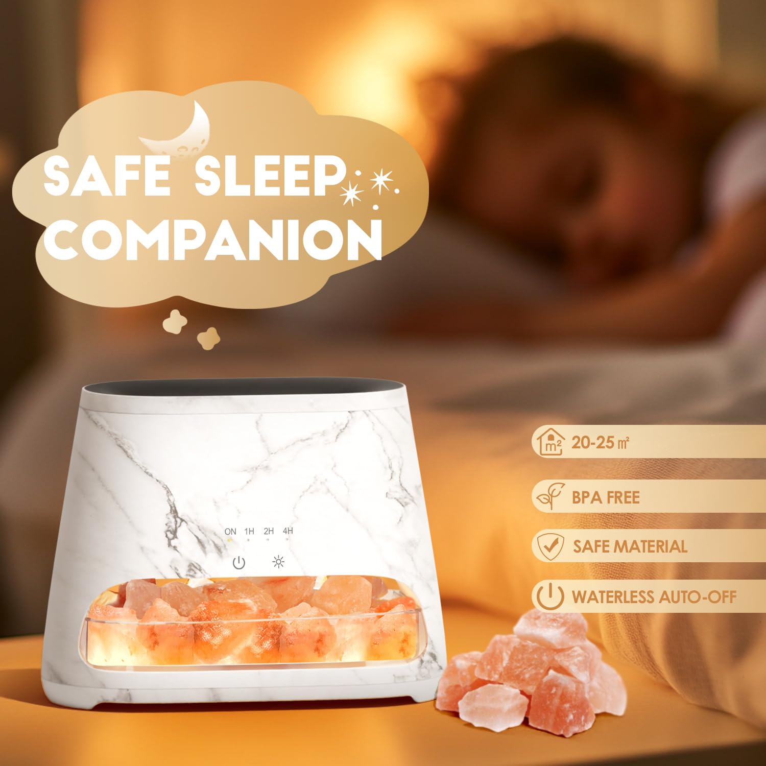 SALKING Dyfuzor zapachowy z lampą Salt Range Pakistan, 7 kolorów LED z efektem płomienia do olejków eterycznych, aromaterapia ultradźwiękowa, 150 ml (marmur RGB)
