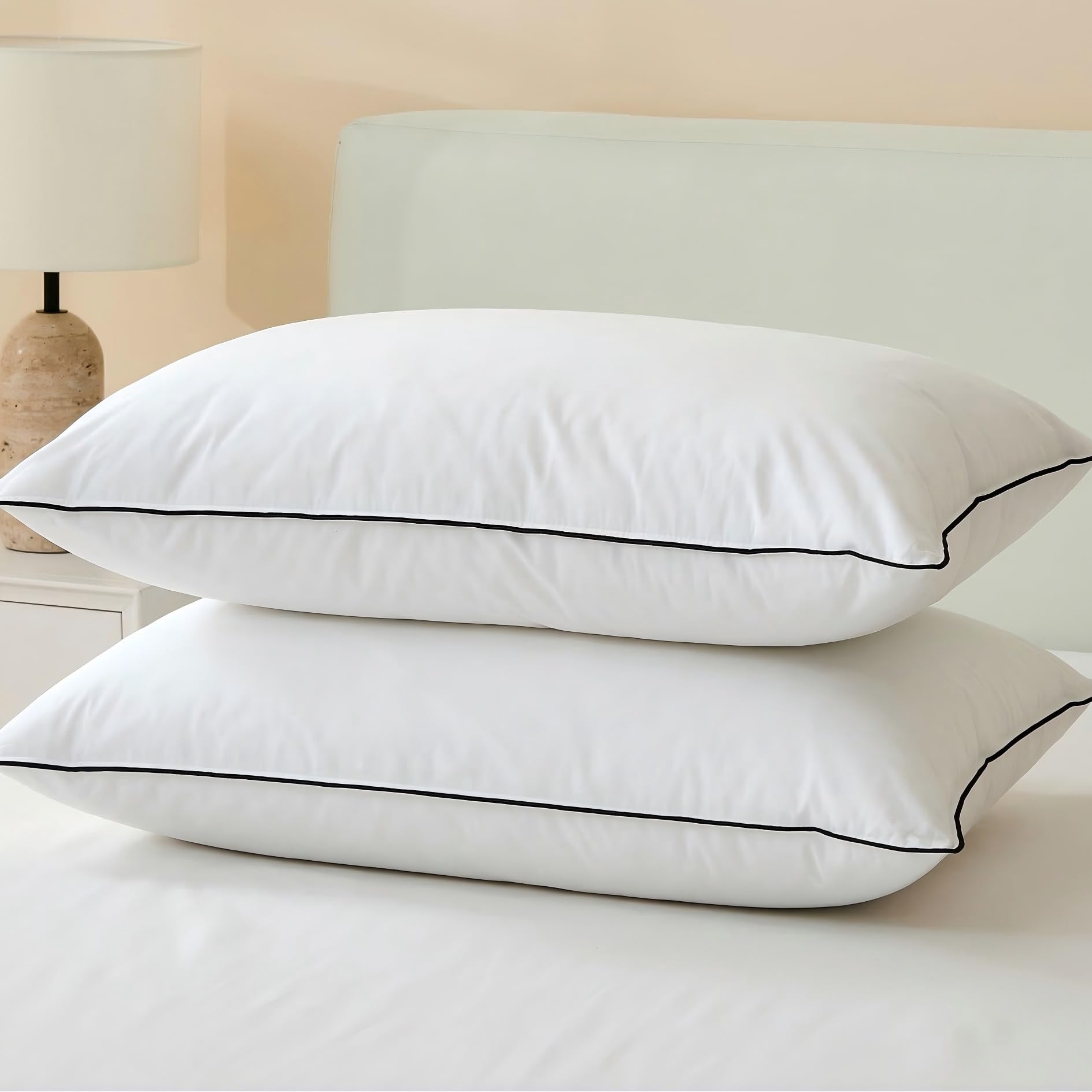 Goose Feather Down Pillows King Size Set of 2 with 100% Organic Cotton Cover, Luxury Hotel Bed Pillows for Sleeping, 3-Chamber Design Medium Support for Side & Back Sleepers, 20x36 Inch