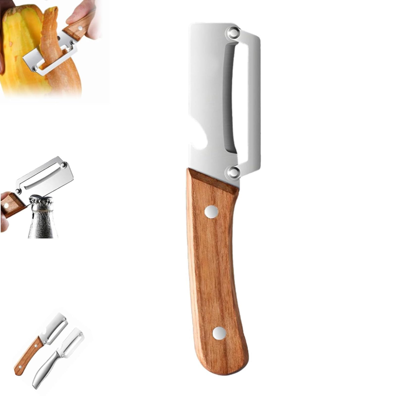 Multifunktionaler Gemüseschäler Für Die Küche, Ultrascharfe Edelstahlklingen, Julienne-Gemüseschäler Mit Holzgriff Und Flaschenöffner, Zum Einfachen Schälen Von Kartoffeln, Obst (1 Stück – #a)