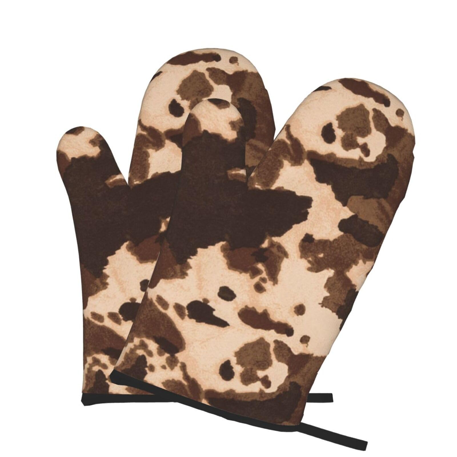 Oven Mitts Set of 2 Pcs, brown cowhide art Pattern Prints Heat Resistant Kitchen Gloves for Cooking Baking Grilling