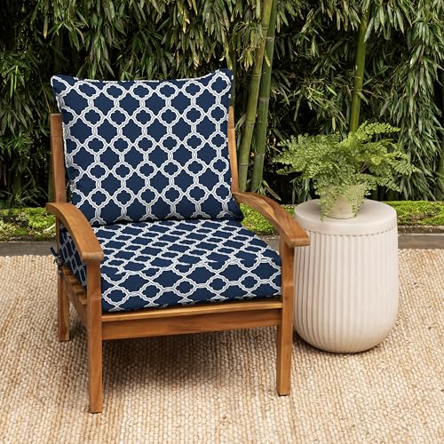 Image of Arden earthFIBER Outdoor Deep Seat Cushion Set, 24 x 24, Rain-Proof, Fade Resistant, Deep Seat Bottom and Back Cushion for Chair, Sofa Sapphire Blue Garden Trellis