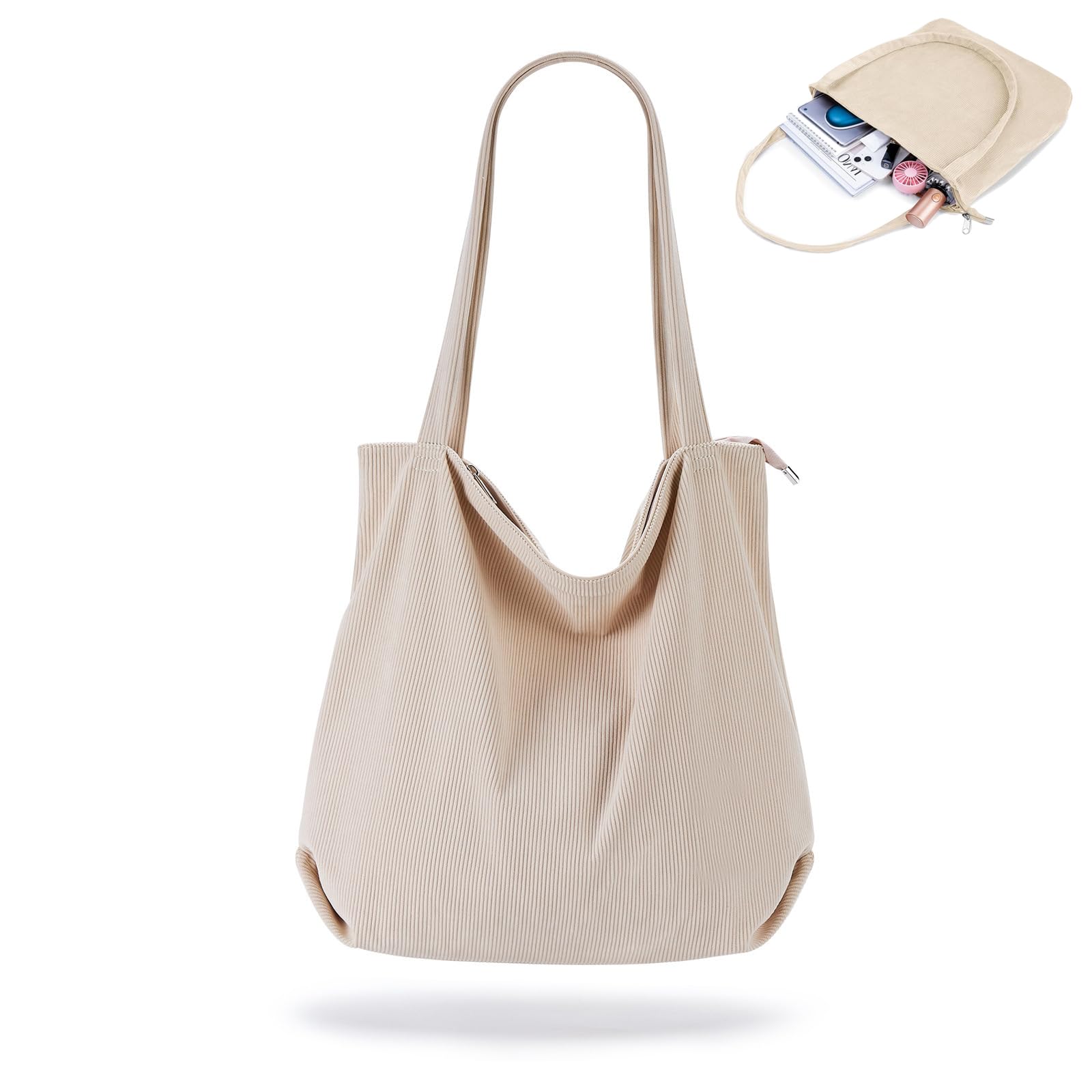 XinlonBolsa De Pana Grande Para Mujer, Bolsa De Pana Gruesa De Gran Capacidad, Bolso De Lona Para Mujer, Bolsa Tela Mujer Verano Playa Para Viajes Oficina, Escolares y De Compras (Beige)