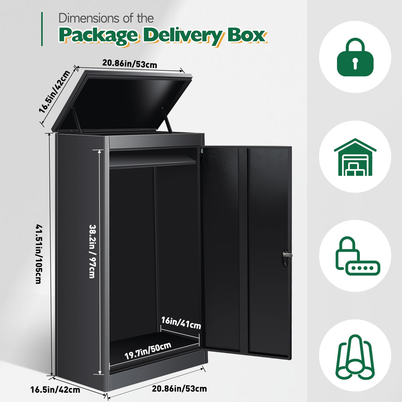 Briefkasten Paketbox für den Außenbereich, extra große Paketboxen mit sicherer Lagerung, wasserdichte Paketboxen für den Außenbereich (53 x 42 x 110cm)