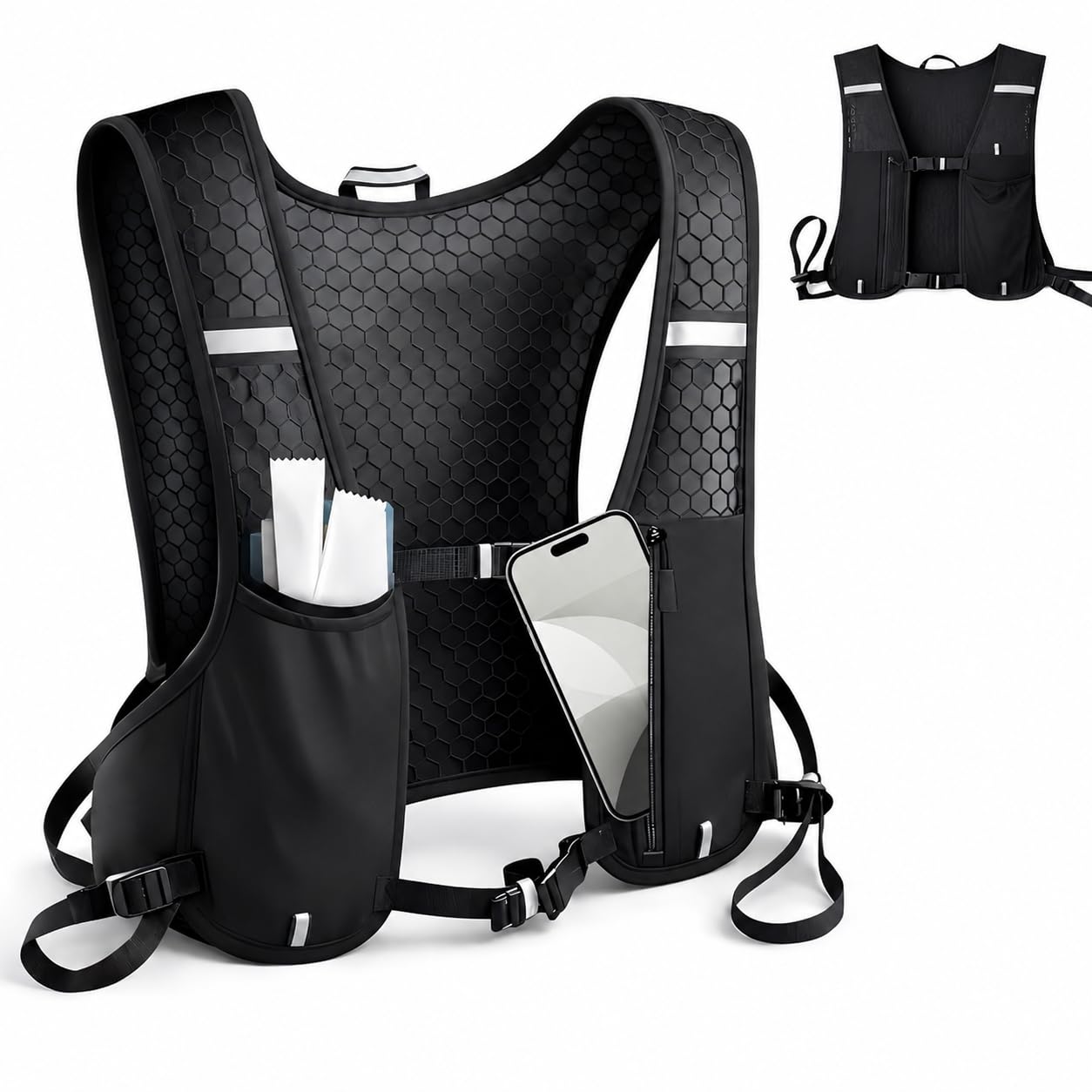 Lightweight Running Vest Backpack Adjustable for Trail Running Hiking Cycling with Phone Holder Storage - Unisex for Men Women