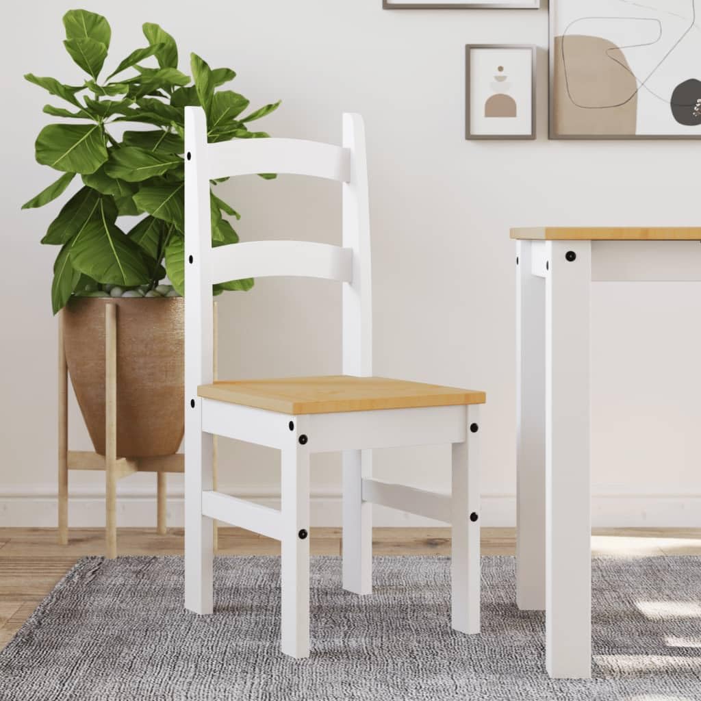 vidaXL Lot de 2 Chaises à Manger, Sièges à Dîner, Chaises de Repas, Meubles de Salle de Séjour Cuisine Maison Intérieur, Blanc Bois Massif de Pin
