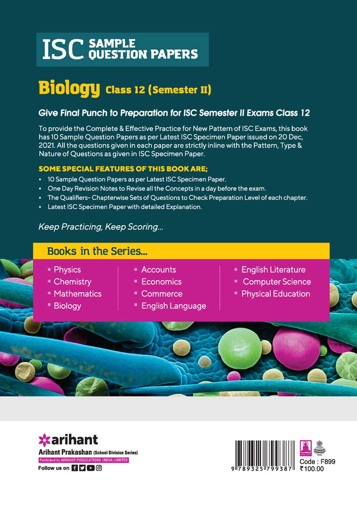 Image of Arihant ISC Semester 2 Biology Class 10 Sample Question Papers (As per ISC Semester 2 Specimen Paper Issued on 20 Dec 2021) (Old Edition)