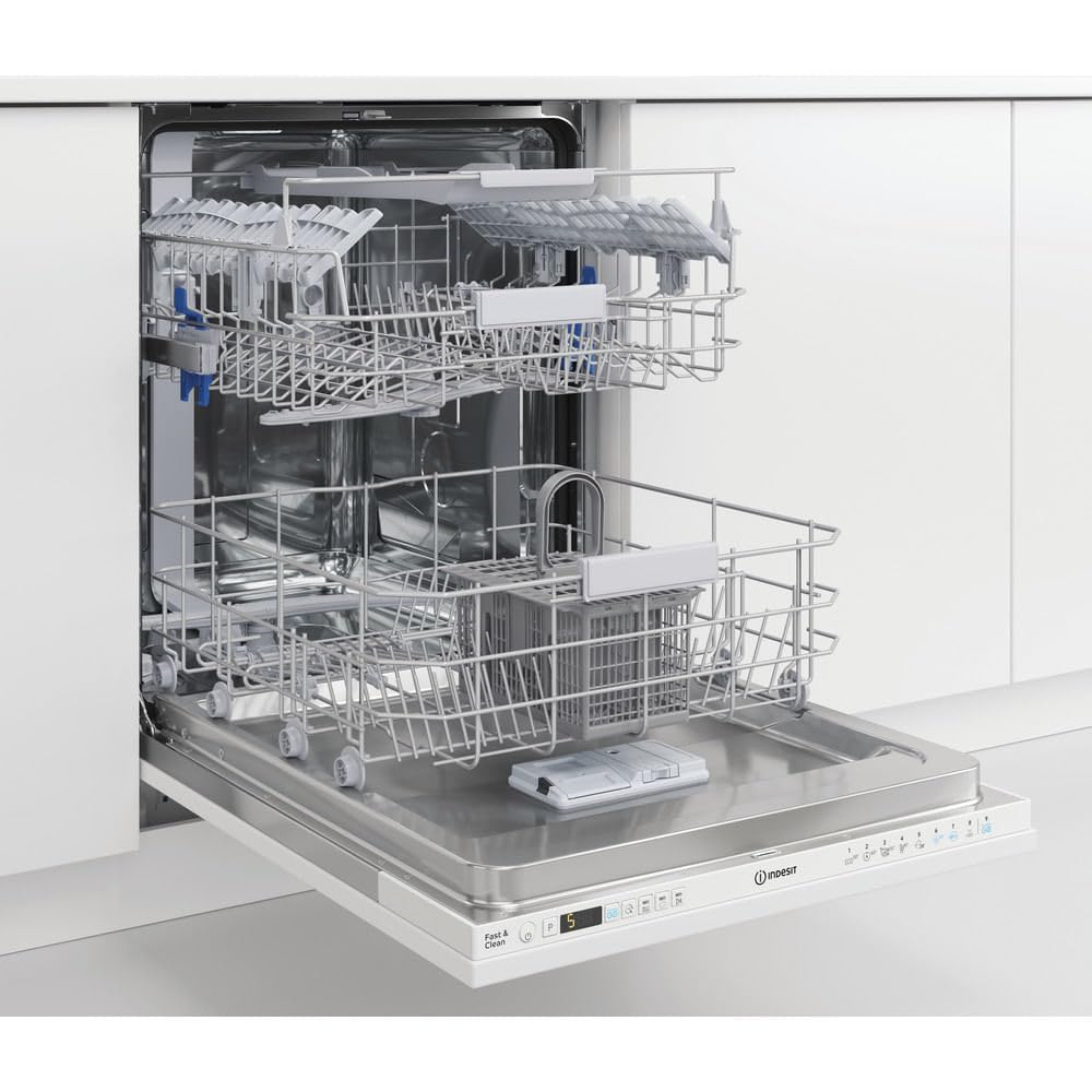 Indesit Lavastoviglie da 60 cm, 14 Coperti, Classe E, Scomparsa totale, Acciaio inossidabile, bianca