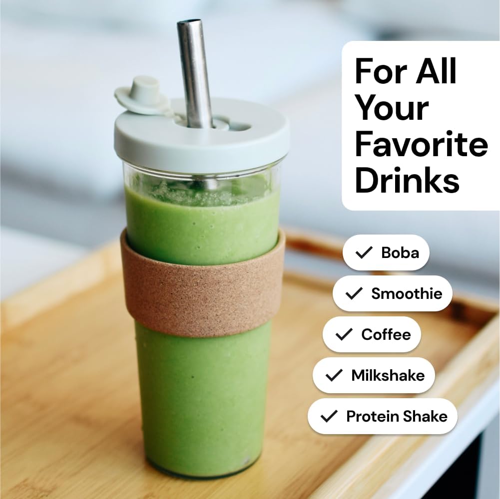 Dodoko Sage Green 24 oz Reusable Boba Cup and Straw Bubble Tea Cup with Wide Lid and Straw - Image 5