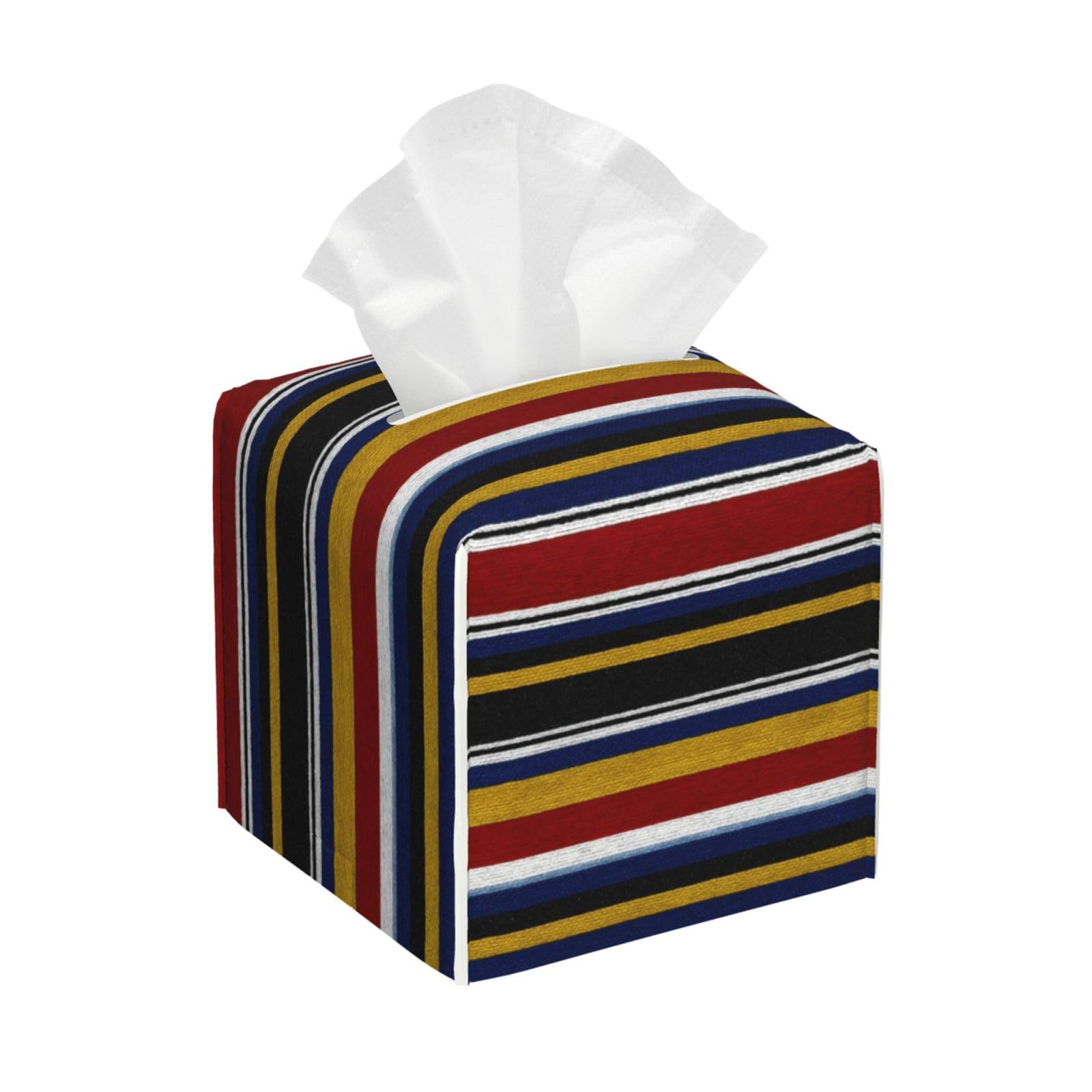 Vintage Serape Stripe G Print Tissue Box Cover Holder Square, Foldable Modern Cube Tissue Box Cover, Leather Decorative Organizer for Tabletop Bathroom Car Office Desk Decor