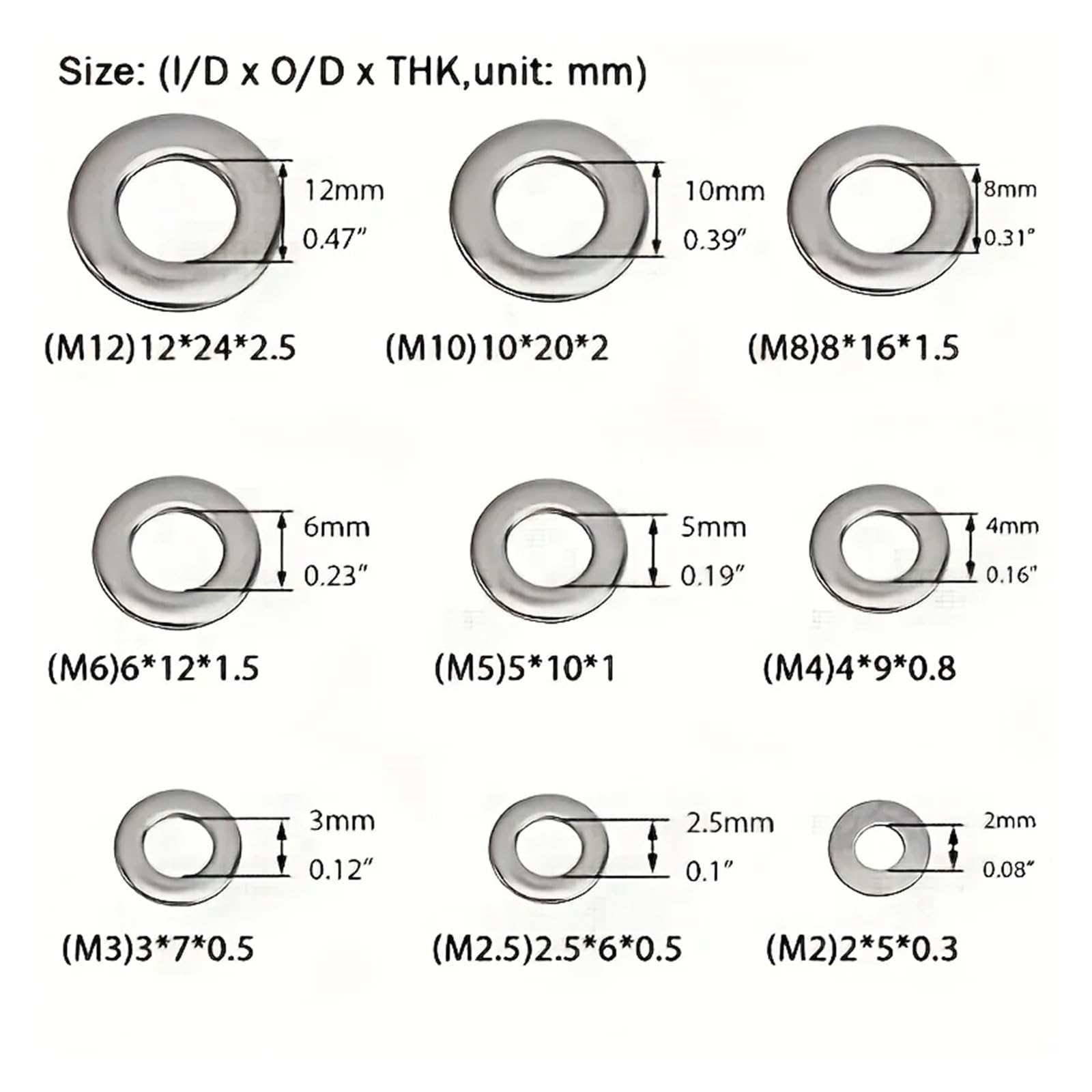 Assortiment de rondelles plates Assortiment de 80 à 580 pièces en acier inoxydable, Kit rondelles plates avec boîte rangement, plusieurs tailles (M2-M10) for vis et boulons(580Pcs)